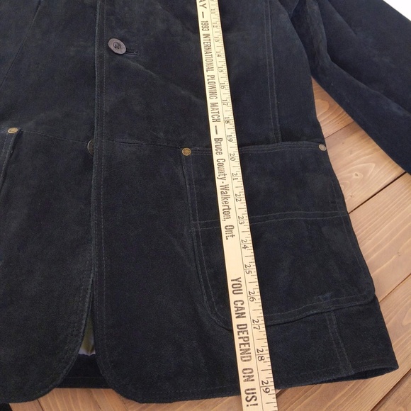 Vintage 90s B.U.M. Equipment Men’s Black Suede Jacket Coat Elbow Patches - Picture 9 of 16
